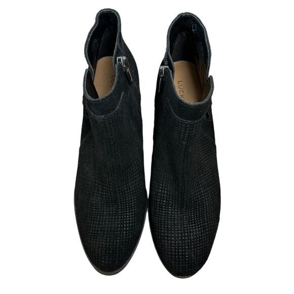 Lucky Brand Ponic Black Suede Ankle Bootie Side Slit Zip Size 7.5 - Picture 7 of 9